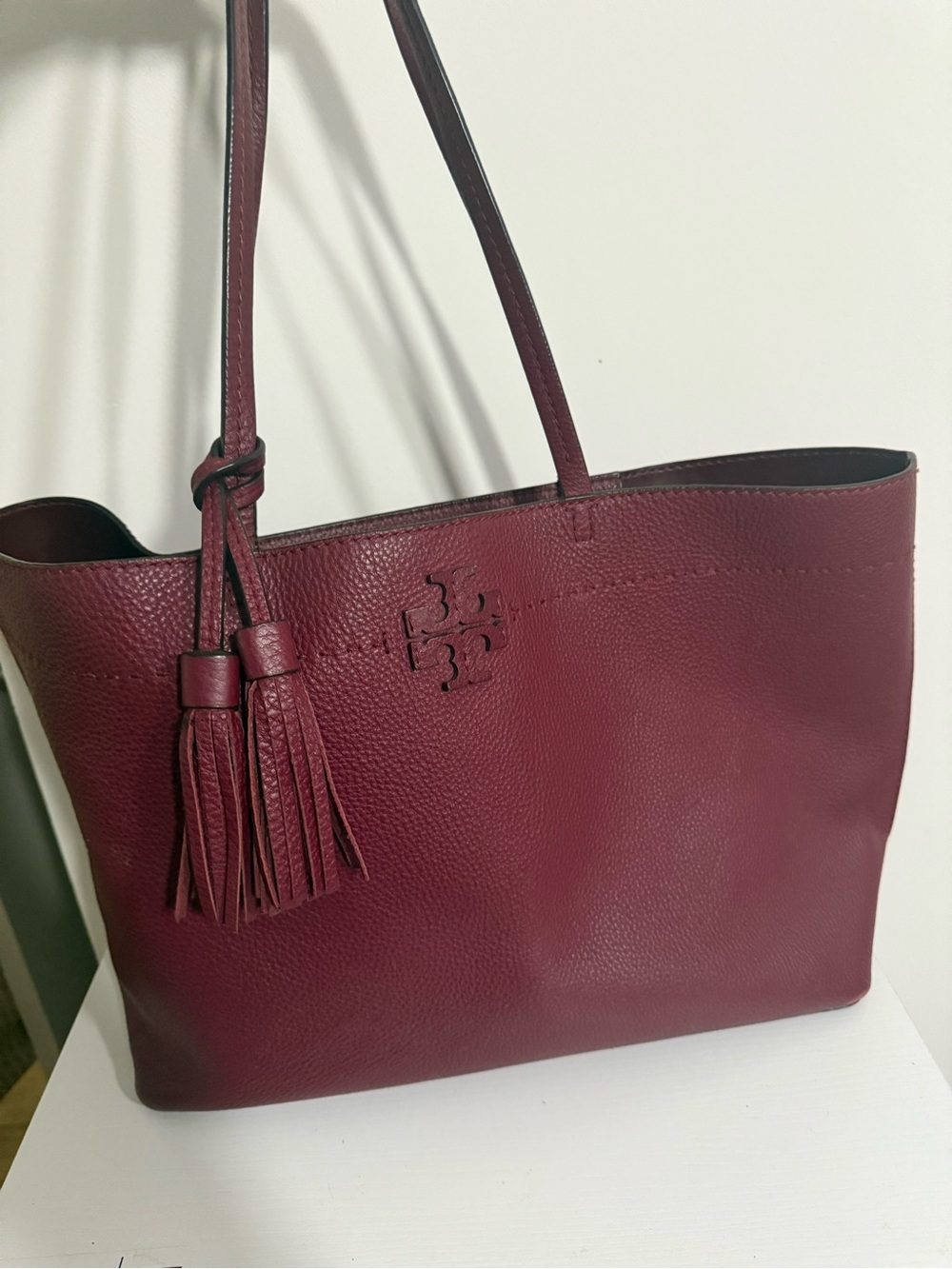 Tory Burch Wine Leather Tassel Tote